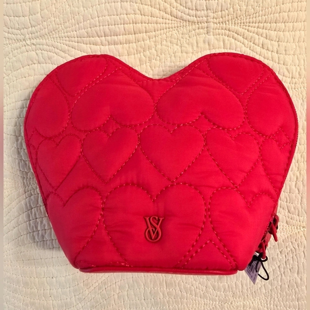 NWT Victoria's Secret Red Heart Quilted Cosmetic Bag